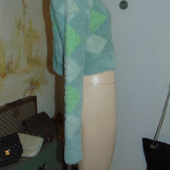COTTON ON Super Fuzzy Soft Furry Sweater Cropped Argyle Preppy Light Academia SP - Picture 10 of 13